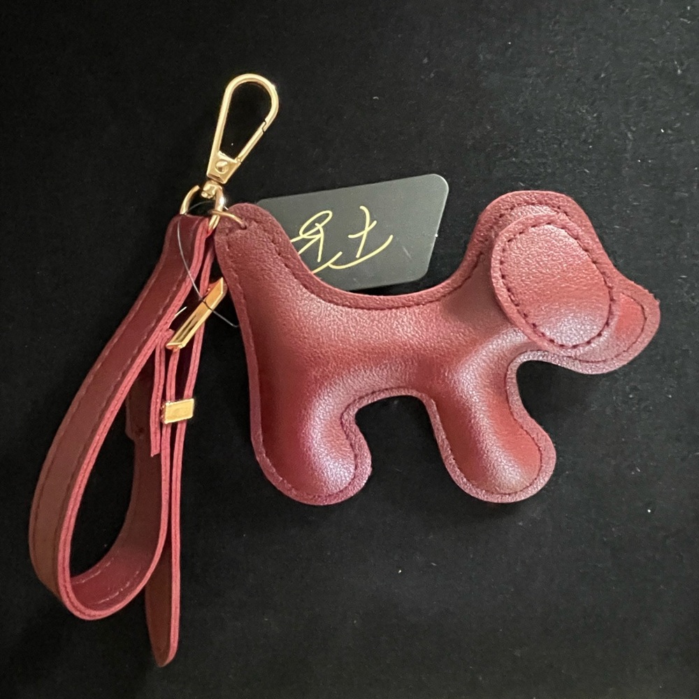 FB Leather Dog Bag Charm or Keychain - Burgundy, NWT